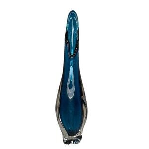 Beautiful Murano Blue Swung Vase 10” Tall Signed